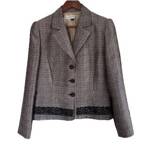 Tahari Women’s Black and White Blazer Lace Detail Size 12 Career Office Chic